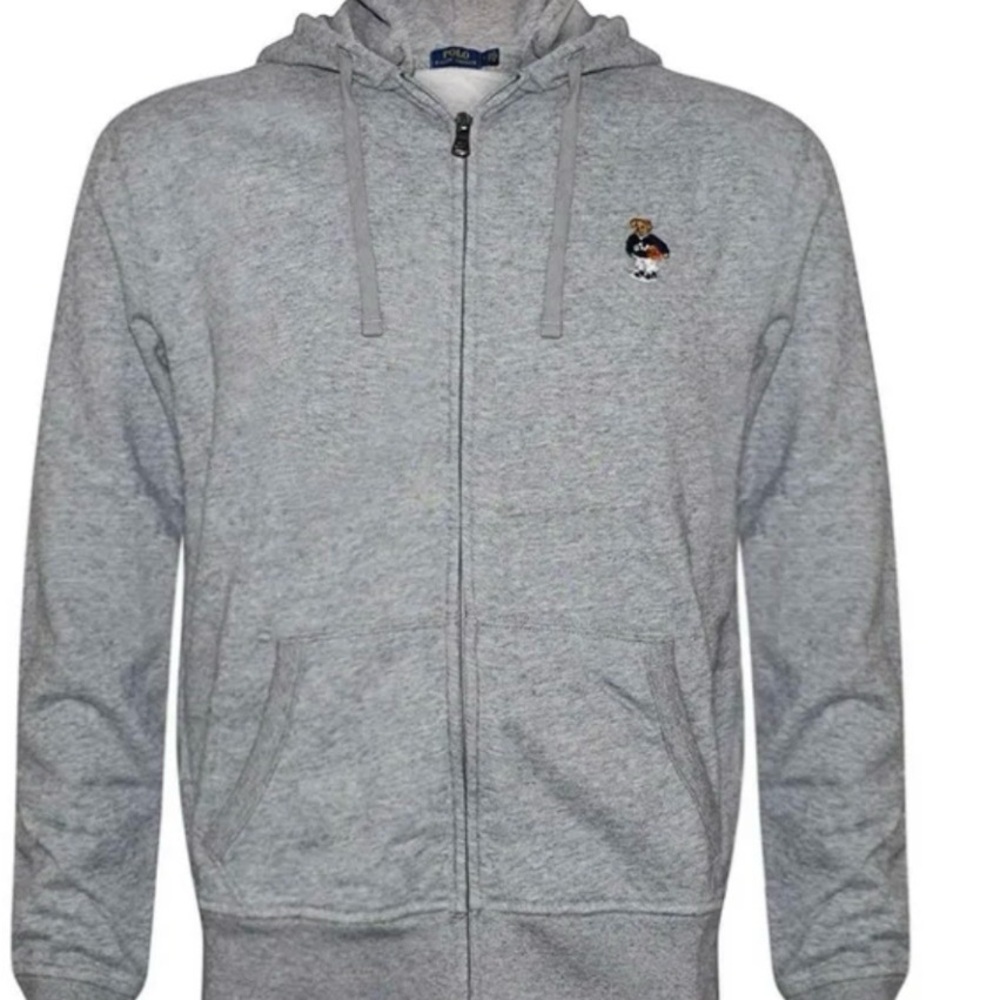 Polo Ralph Lauren Bear Hoodie Mens Gray USA Basketball Full Zip Drawstring